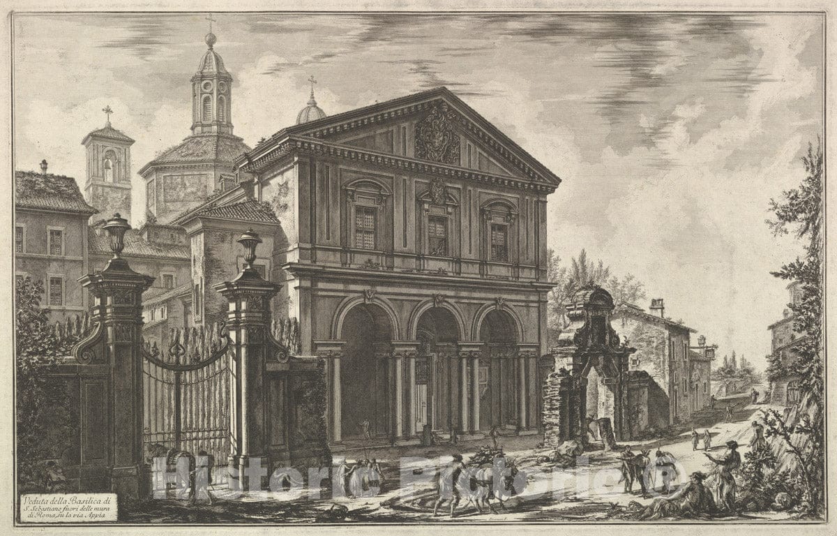 Art Print : View of The Basilica of San Sebastiano fuori Delle mura St. Sebastian ouside The Walls - Artist: Giovanni Battista Piranesi - c1750 : Vintage Wall Art