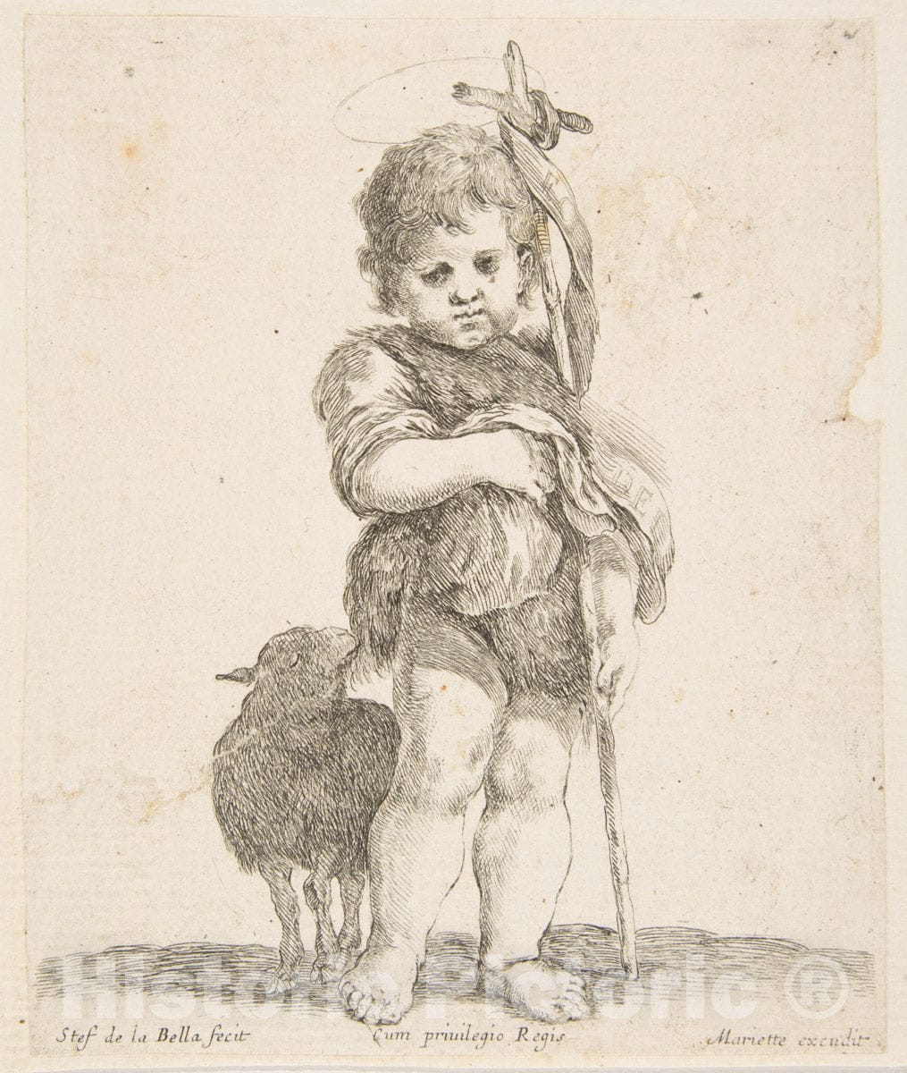 Art Print : Stefano Della Bella - Saint John The Baptist Holding his Folded Robe : Vintage Wall Art