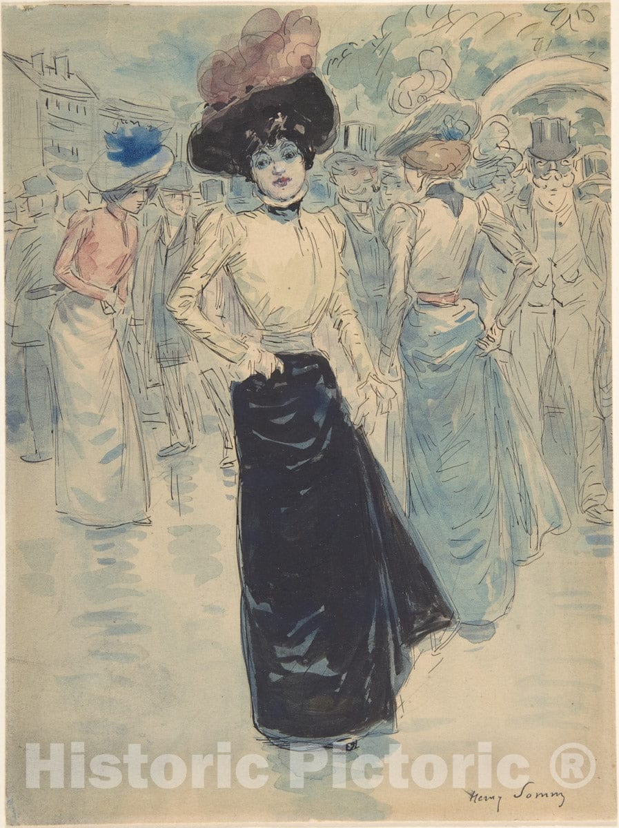 Art Print : Henri Somm - A Parisienne on a Crowded Street : Vintage Wall Art