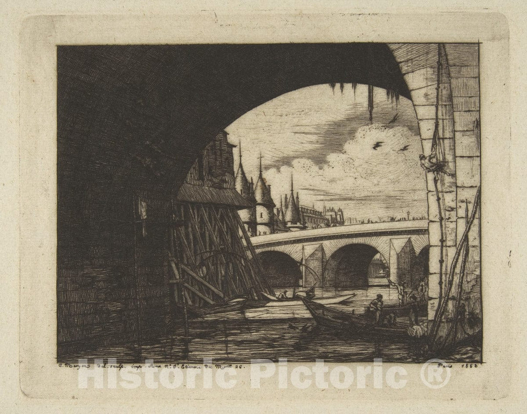 Art Print : Charles Meryon - Archway, Pont Nôtre-Dame, Paris 2 : Vintage Wall Art
