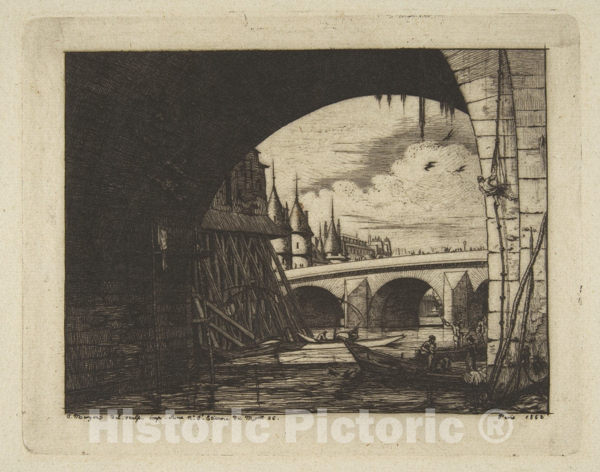 Art Print : Charles Meryon - Archway, Pont Nôtre-Dame, Paris 2 : Vintage Wall Art