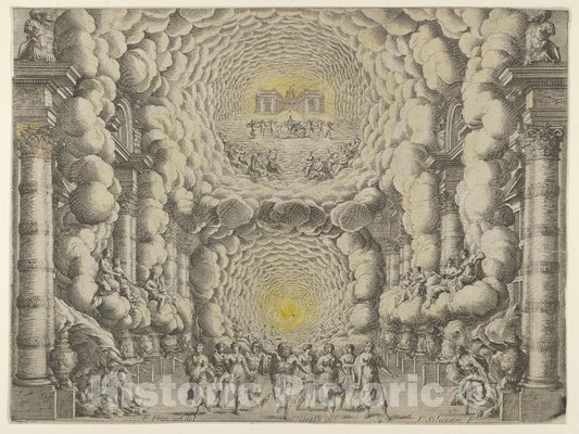Art Print : Design for a Theater Set Created by Giacomo Torelli da Fano for The Ballet 'Les Noces de Thetis' - Artist: Israel Silvestre - Created: 1654 : Vintage Wall Art