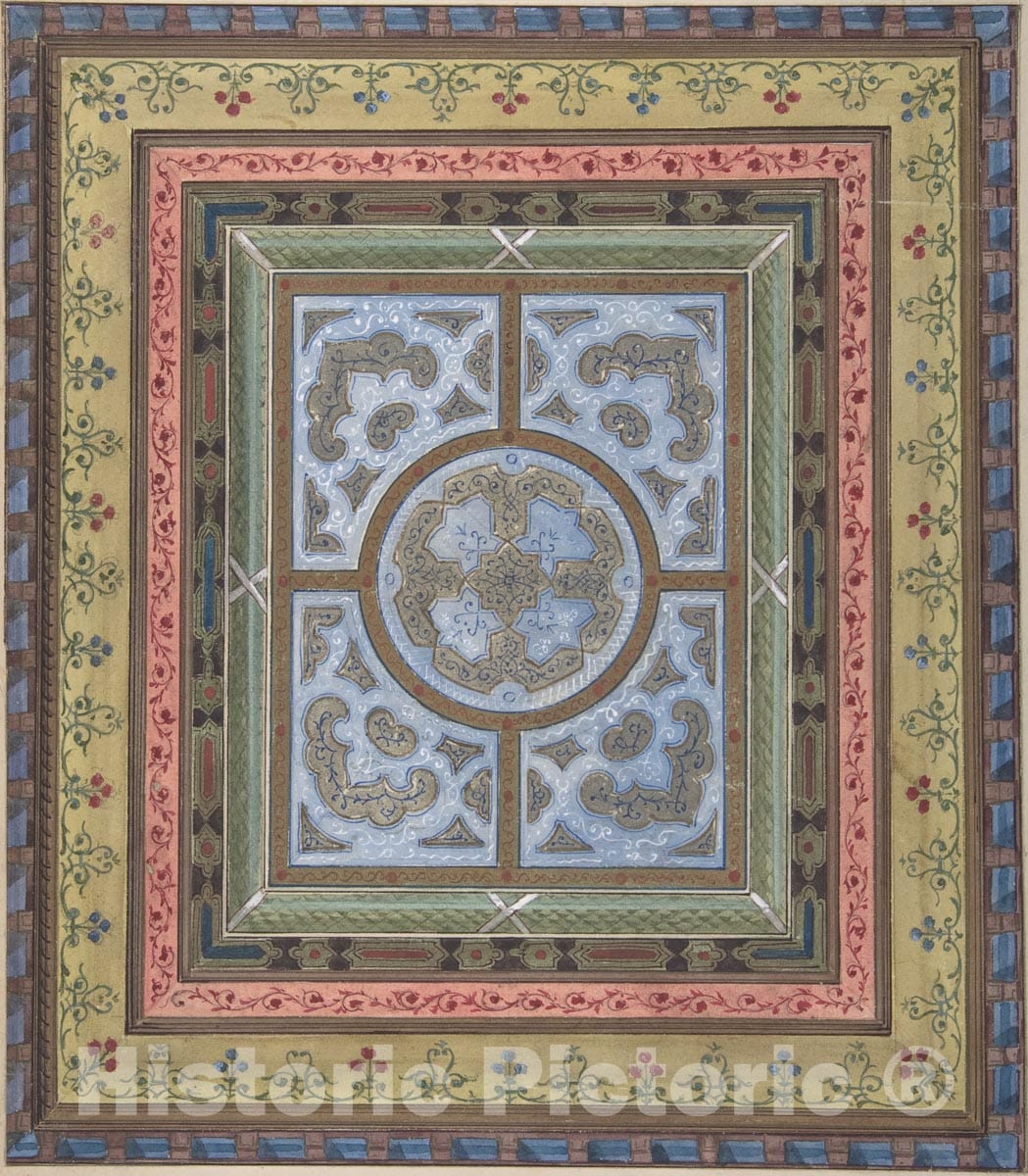 Art Print : Charles Monblond - Design for Ceiling with Plant and Arabesque Decoration : Vintage Wall Art