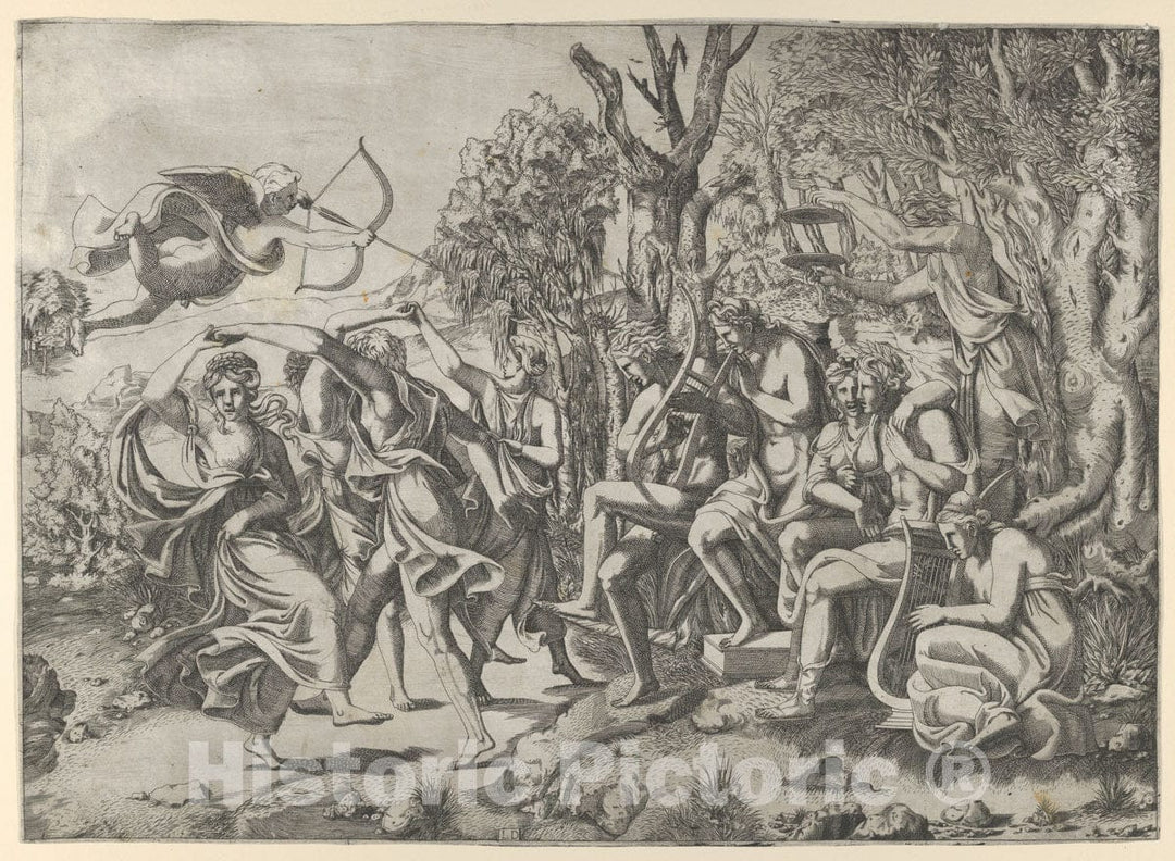 Art Print : Léon Davent - Cupid and Apollo : Vintage Wall Art