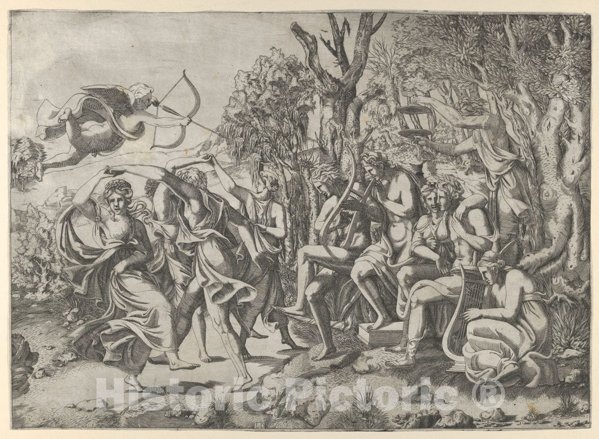 Art Print : Léon Davent - Cupid and Apollo : Vintage Wall Art
