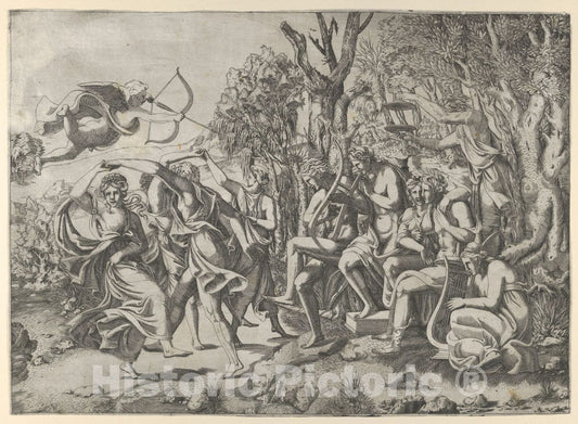 Art Print : Léon Davent - Cupid and Apollo : Vintage Wall Art
