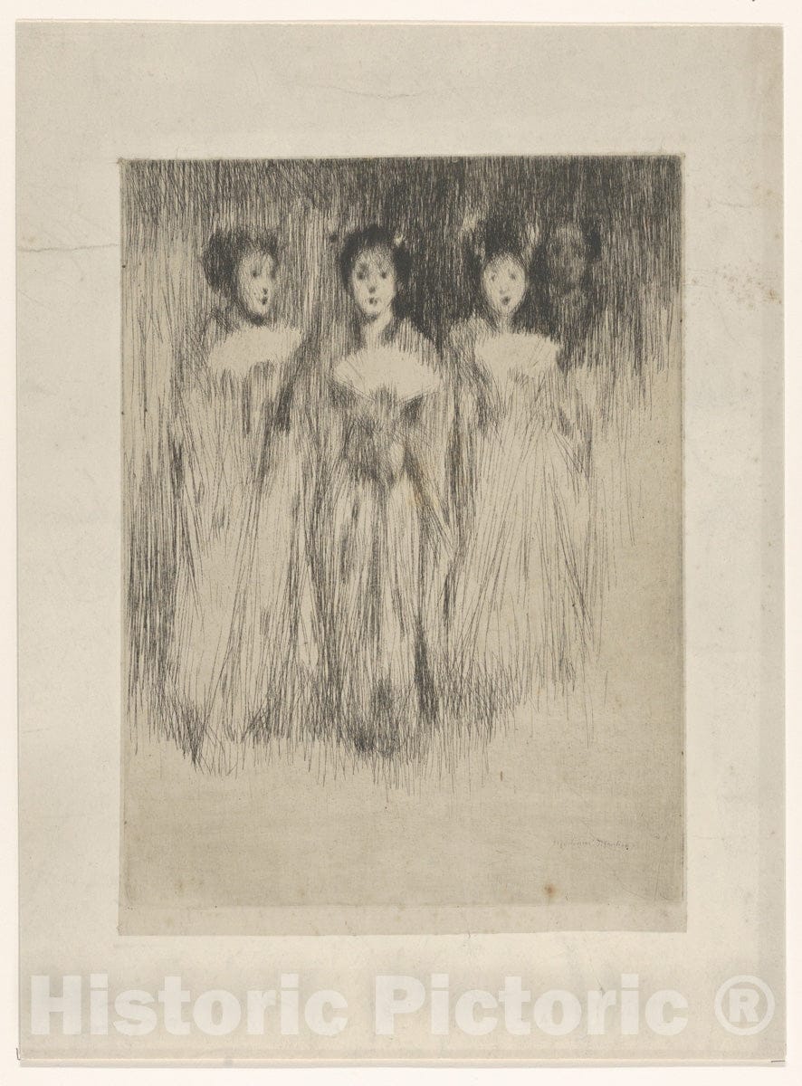 Art Print : Mortimer Menpes - Three Fair Ladies (Geisha Girls with Fans) : Vintage Wall Art
