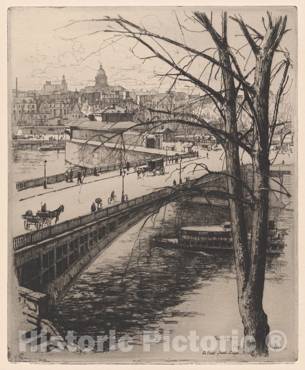Art Print : Eugène Béjot - The Pont Saint-Louis, Paris : Vintage Wall Art