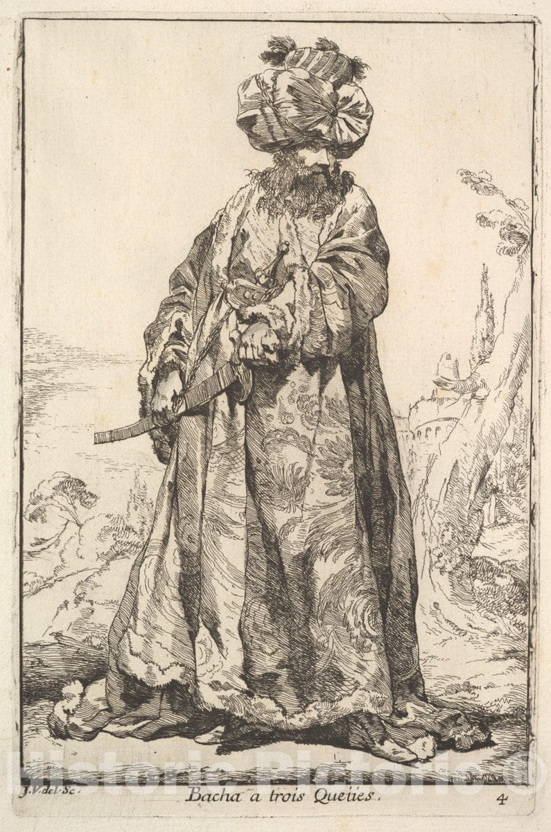 Art Print : Joseph Marie Vien - Pasha Grasping a Sword at his Hip with Both Hands, from The Series 'Caravan of The Sultan to Mecca' (Caravane du Sultan à la Mecque) : Vintage Wall Art