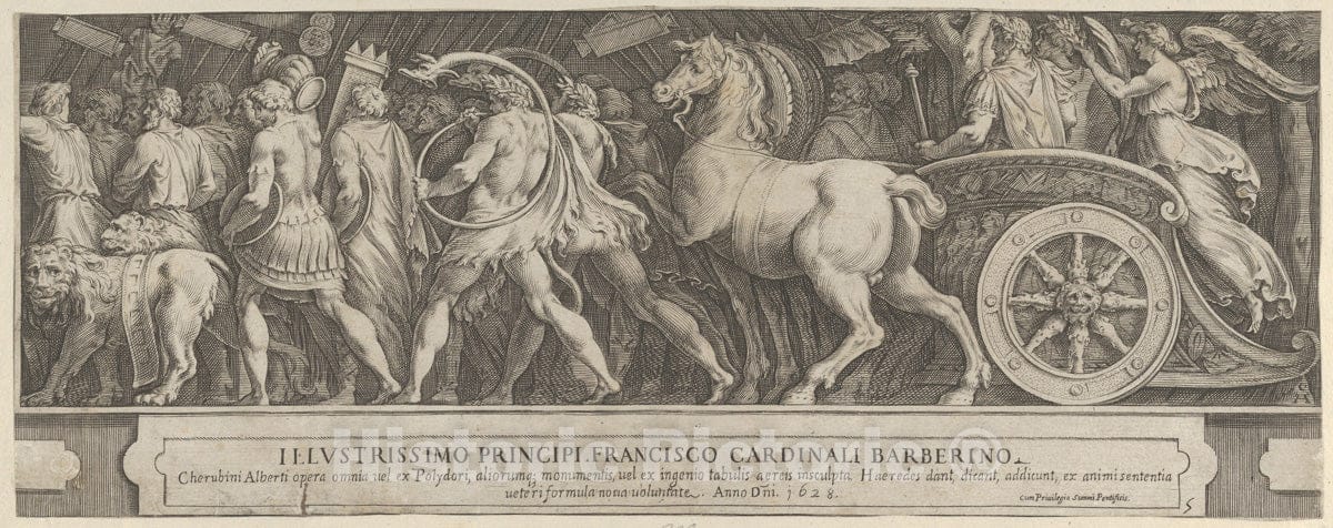 Art Print : Cherubino Alberti (Zaccaria Mattia) - The Triumph of Two Roman Emperors (Left-Hand Side) with a Roman Emperor Riding in a Triumphal Chariot : Vintage Wall Art