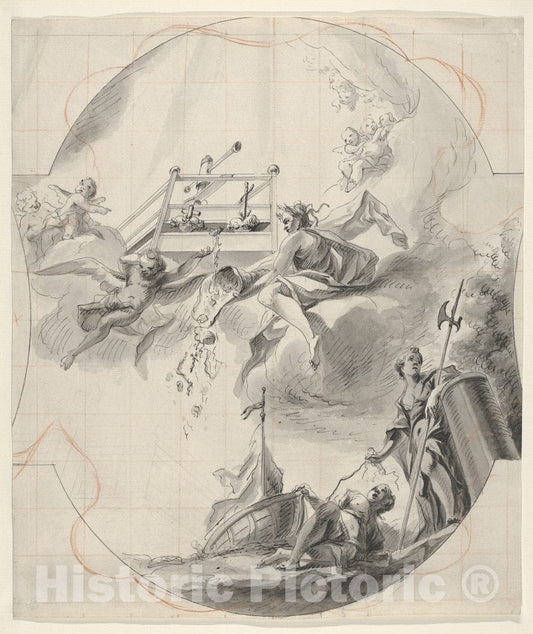 Art Print : Johann Georg Dieffenbrunner - Ceiling Design with The Mystical Wine Press : Vintage Wall Art