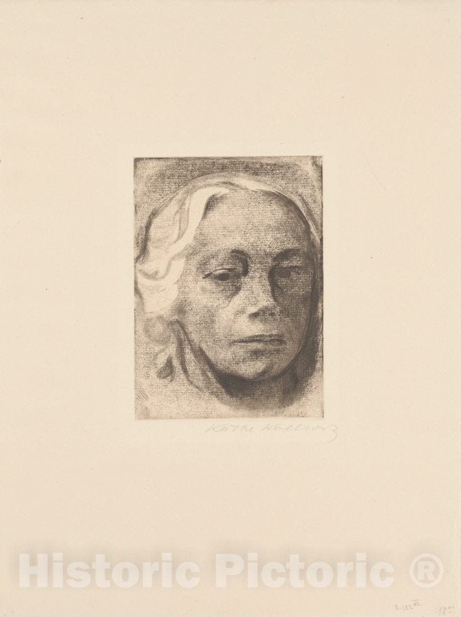 Art Print : Käthe Kollwitz - Portrait of The Artist (Selbstbildnis) : Vintage Wall Art