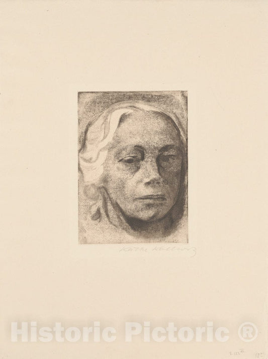Art Print : Käthe Kollwitz - Portrait of The Artist (Selbstbildnis) : Vintage Wall Art