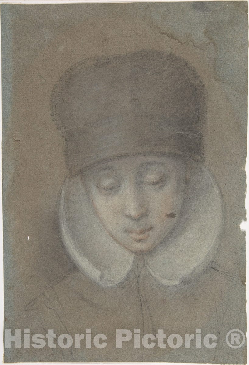 Art Print : Flemish, 17th Century - A Girl's Head : Vintage Wall Art
