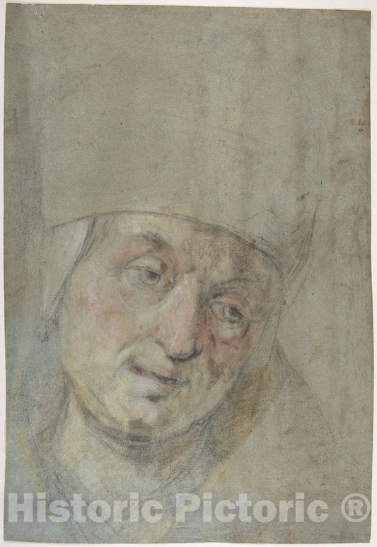 Art Print : Ascribed to Jacopo Bassano (Jacopo da Ponte) - Head of a Pope(?) (Recto)