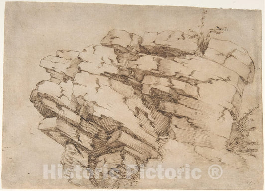 Art Print : Baccio Bandinelli - A Rocky Outcrop : Vintage Wall Art