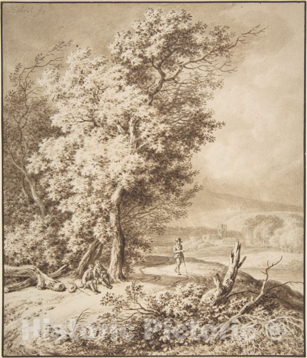 Art Print : Ferdinand Kobell - Landscape with Wayfarers : Vintage Wall Art