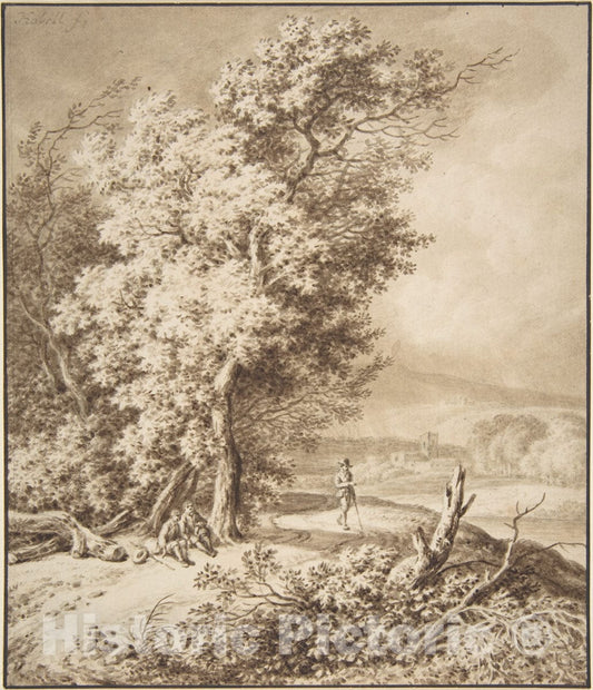 Art Print : Ferdinand Kobell - Landscape with Wayfarers : Vintage Wall Art