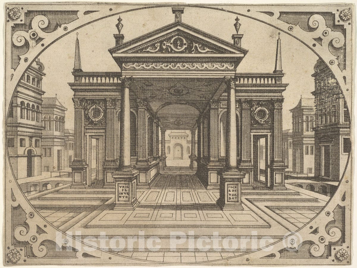 Art Print : Johannes Van Doetecum The Elder - Plate from Scenographiae. 2 : Vintage Wall Art