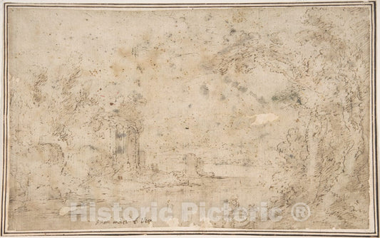 Art Print : Italian, Roman-Bolognese, 17th Century - Landscape with Ruins : Vintage Wall Art