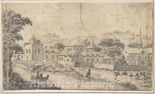 Art Print : Nicolas Perelle - A Town by a Rivers Edge : Vintage Wall Art