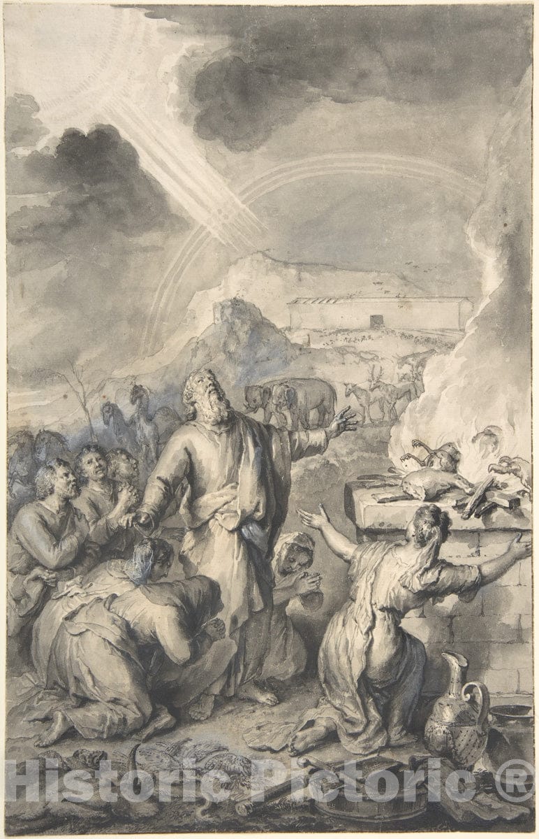 Art Print : Gerard Hoet - The Sacrifice of Noah : Vintage Wall Art