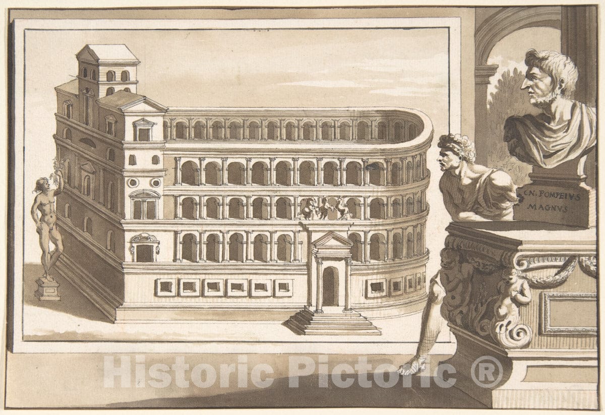 Art Print : Jan Goeree - A Reconstruction of The Theatre of Pompey : Vintage Wall Art