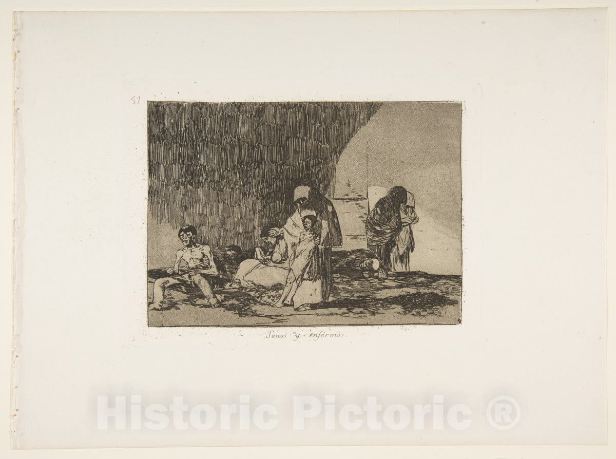 Art Print : Goya - Plate 57 from 'The Disasters of War' (Los Desastres de la Guerra): 'The Healthy and The Sick' (Sanos y enfermos.) : Vintage Wall Art