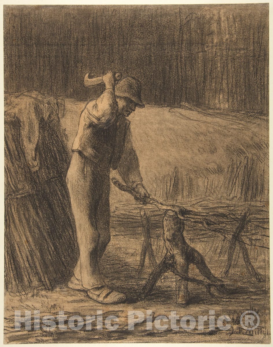 Art Print : Jean-François Millet - Woodcutter Trimming Faggots : Vintage Wall Art