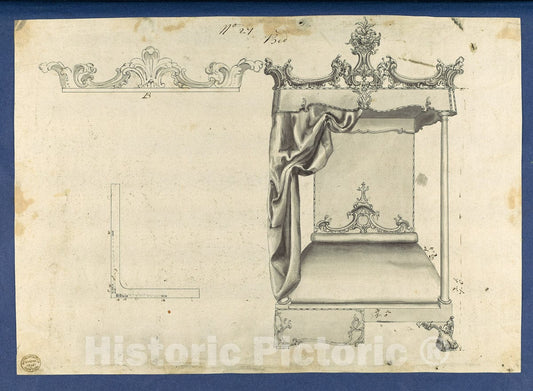 Art Print : Thomas Chippendale - Bed, in Chippendale Drawings, Vol. I 2 : Vintage Wall Art