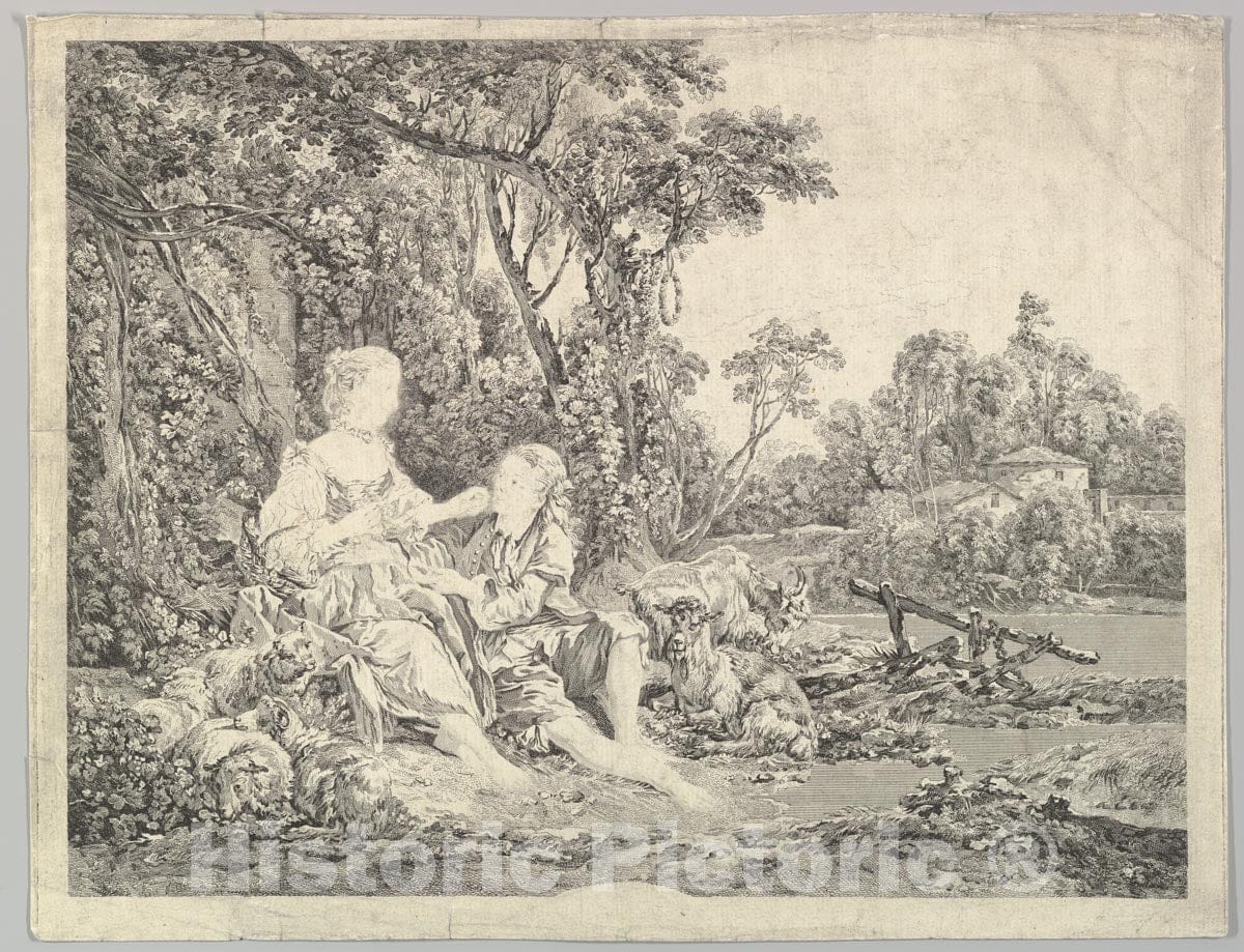Art Print : Jacques Philippe Le Bas - Pensant-ils au Raisin? (are They Thinking About The Grape?) : Vintage Wall Art