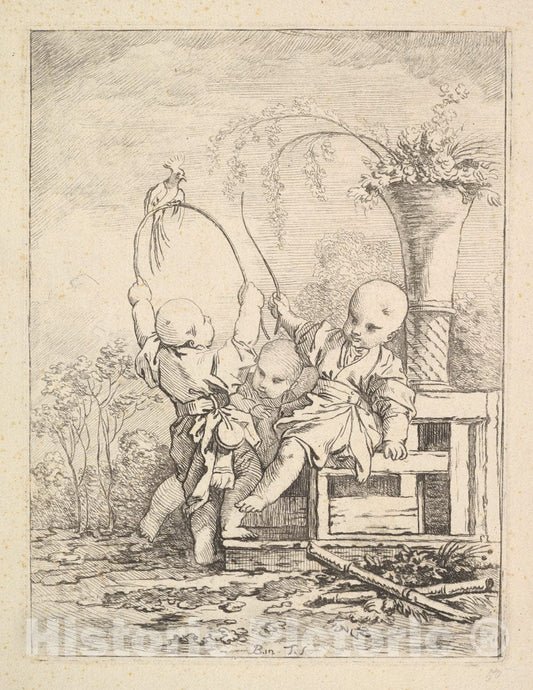Art Print : Louis Antoine Crozat, Baron de Thiers, Paris - Chinese Children Playing with a Parrot : Vintage Wall Art