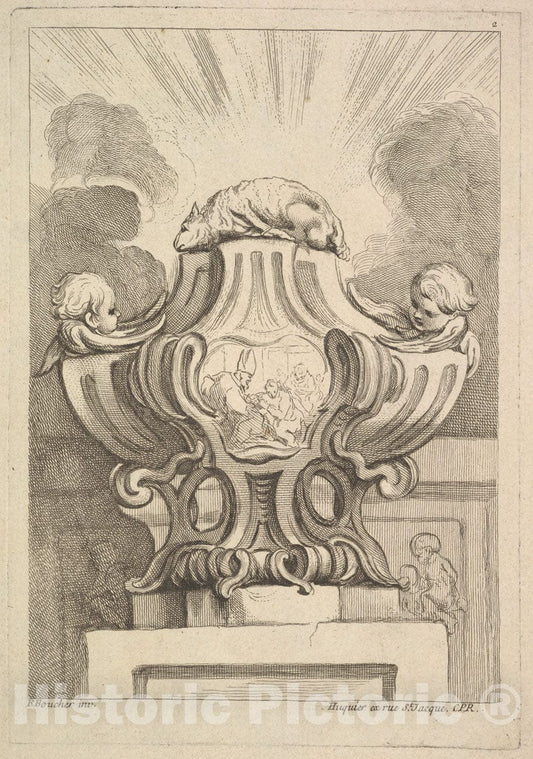 Art Print : Gabriel Huquier - Design for an Urn : Vintage Wall Art