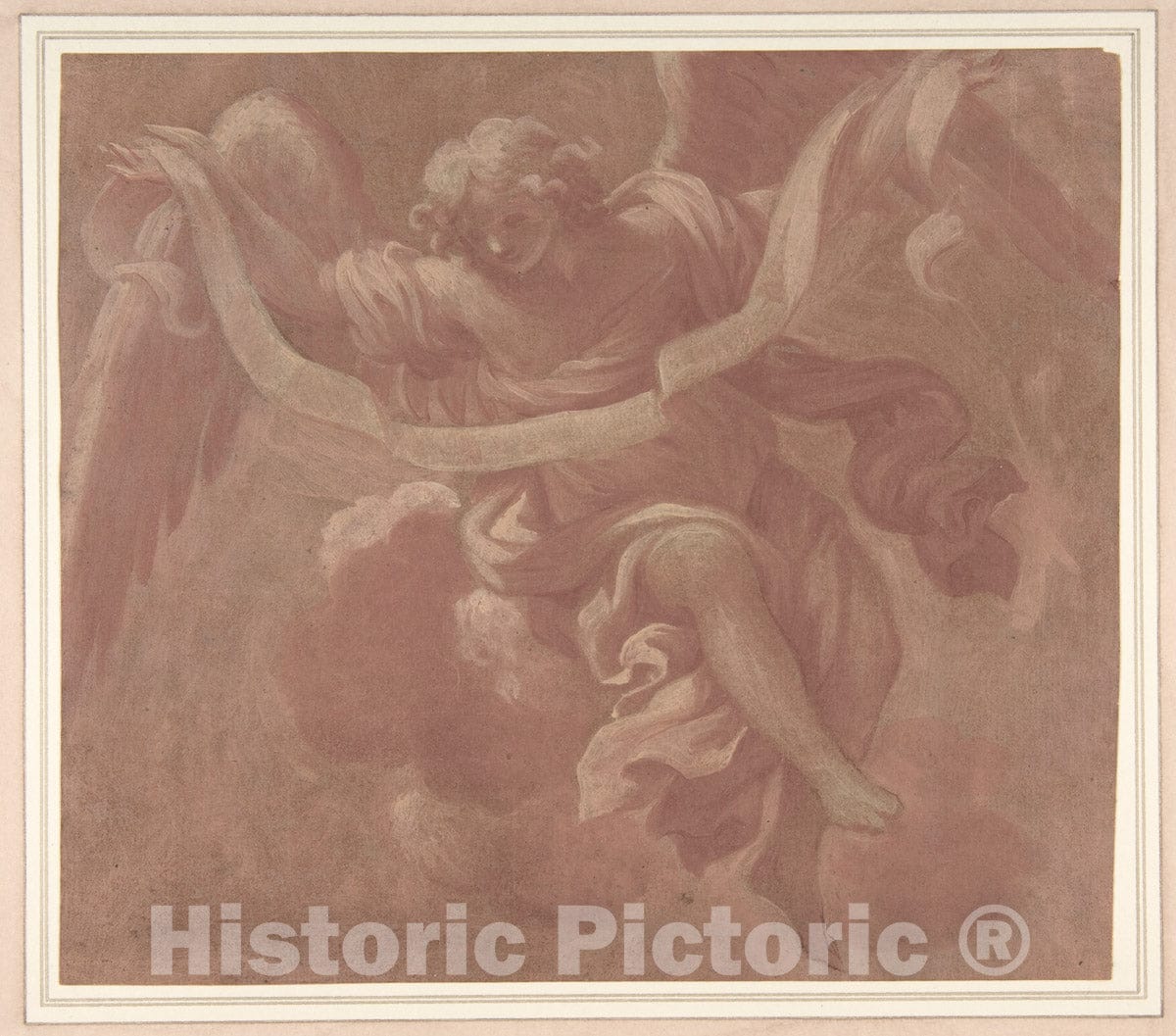 Art Print : Antonio Franchi (Il Lucchese) - Angel Holding a Banderole : Vintage Wall Art