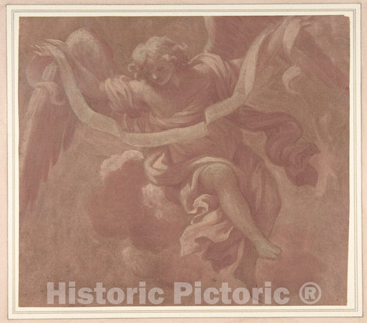 Art Print : Antonio Franchi (Il Lucchese) - Angel Holding a Banderole : Vintage Wall Art