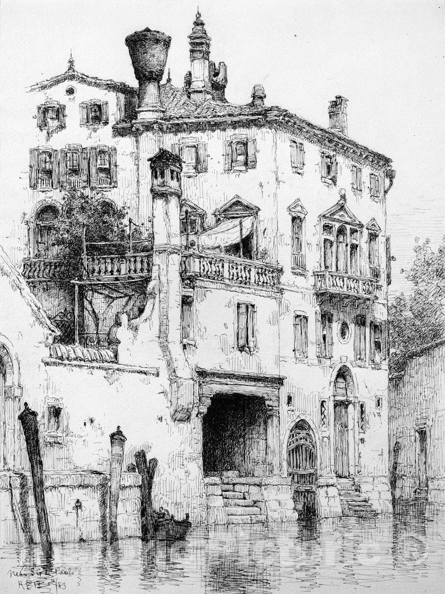 Art Print : Andrew Fisher Bunner - Sketch of Houses Near SS. Giovanni e Paolo, Venice : Vintage Wall Art