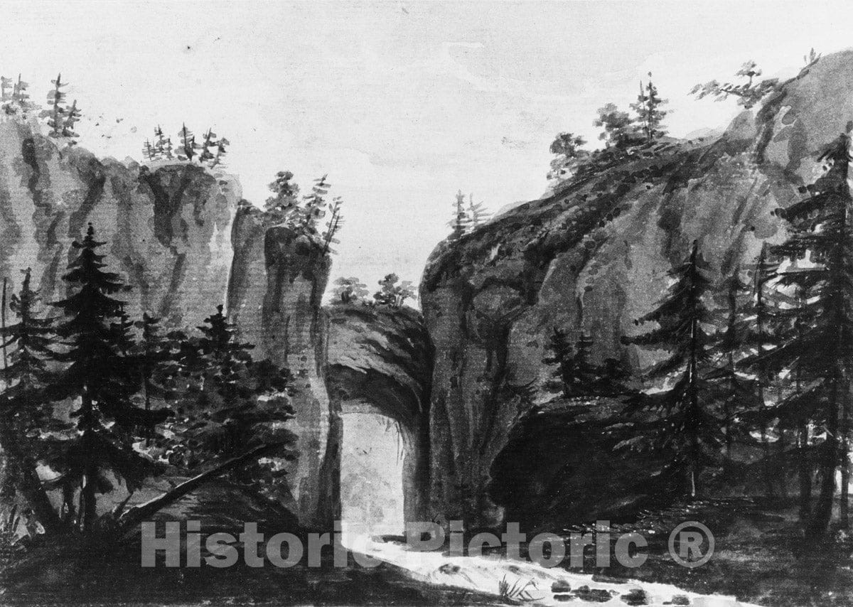 Art Print : Natural Bridge, Virginia - Artist: Pavel Petrovich Svinin - Created: c1813 : Vintage Wall Art
