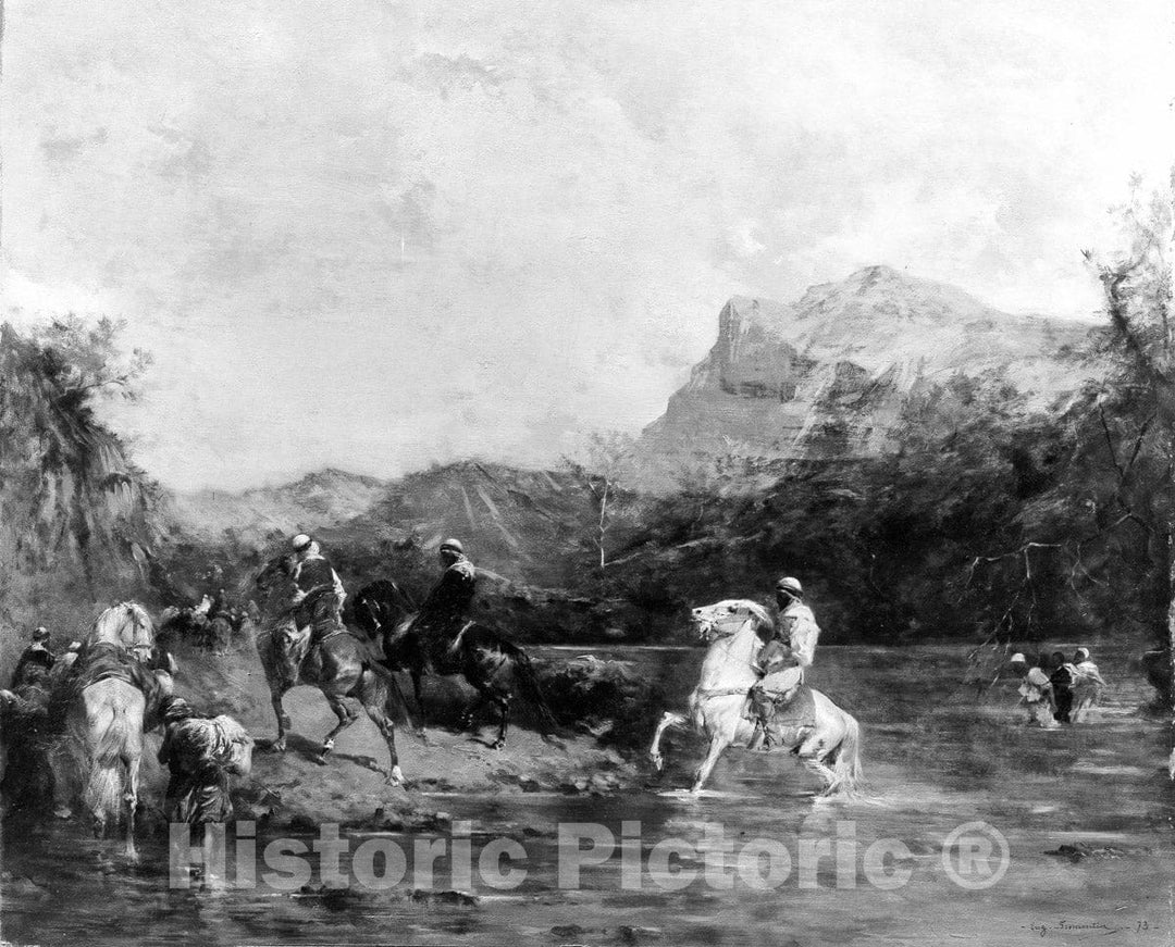 Art Print : Eugène Fromentin - Arabs Crossing a Ford : Vintage Wall Art