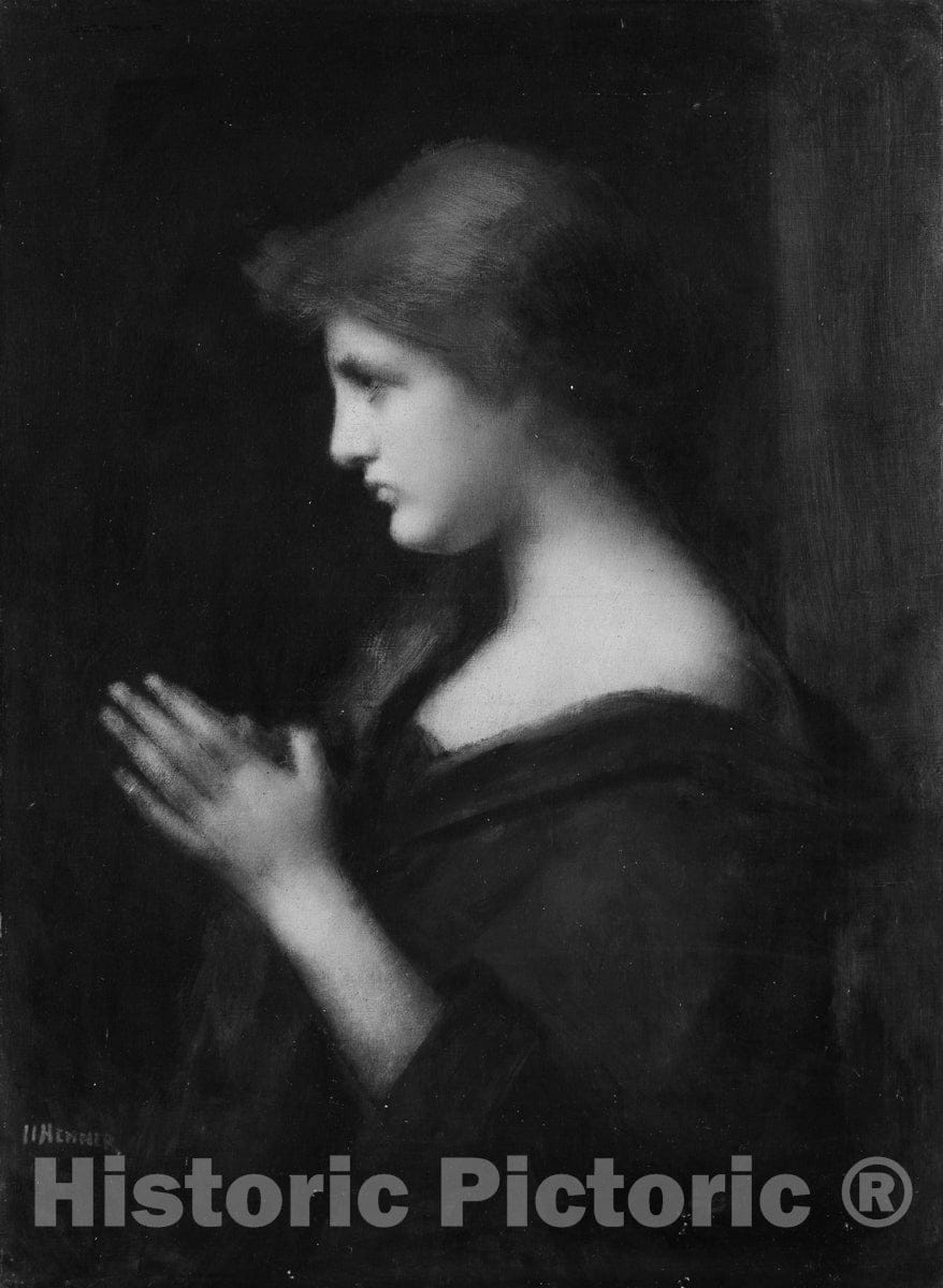 Art Print : Jean-Jacques Henner - Young Woman Praying : Vintage Wall Art