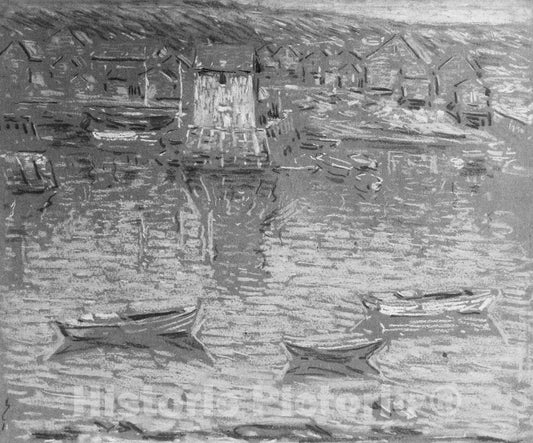Art Print : Charles Salis Kaelin - Boats in a Harbor : Vintage Wall Art