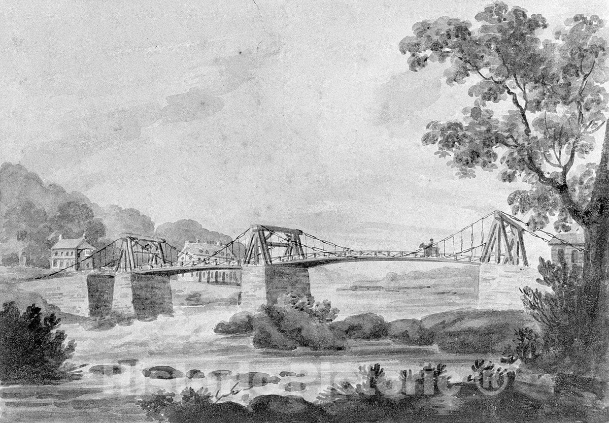 Art Print : Pavel Petrovich Svinin - The Falls of The Schuylkill and Chain Bridge : Vintage Wall Art