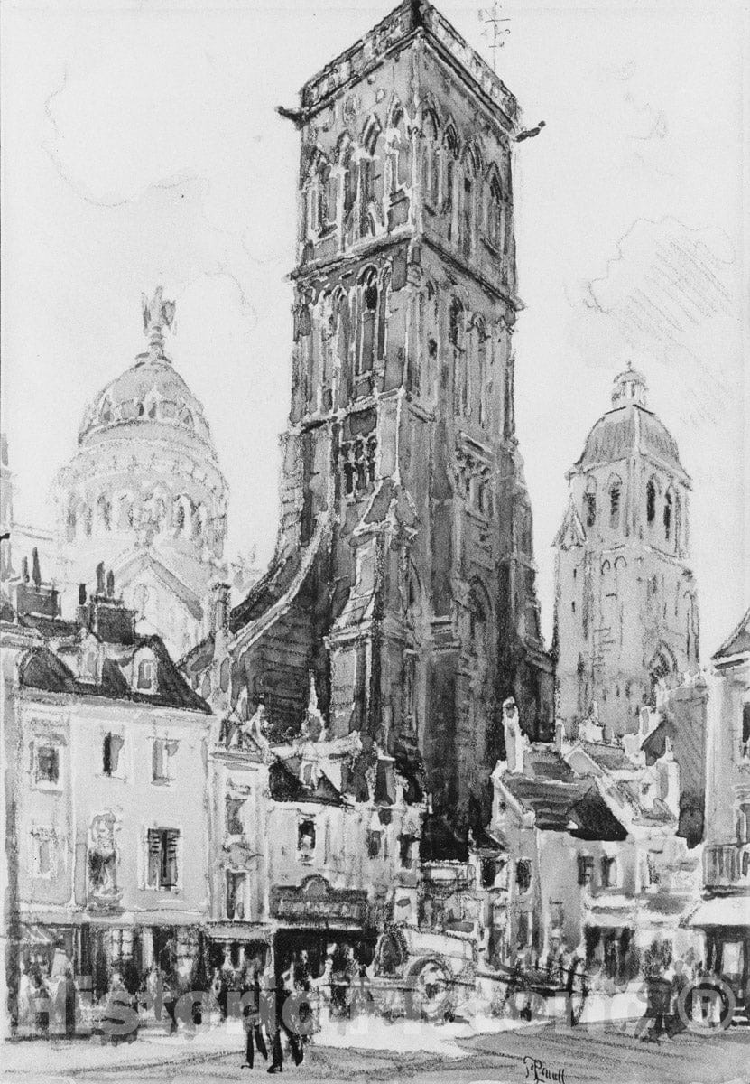 Art Print : Joseph Pennell - The Towers of St. Martin, Tours : Vintage Wall Art