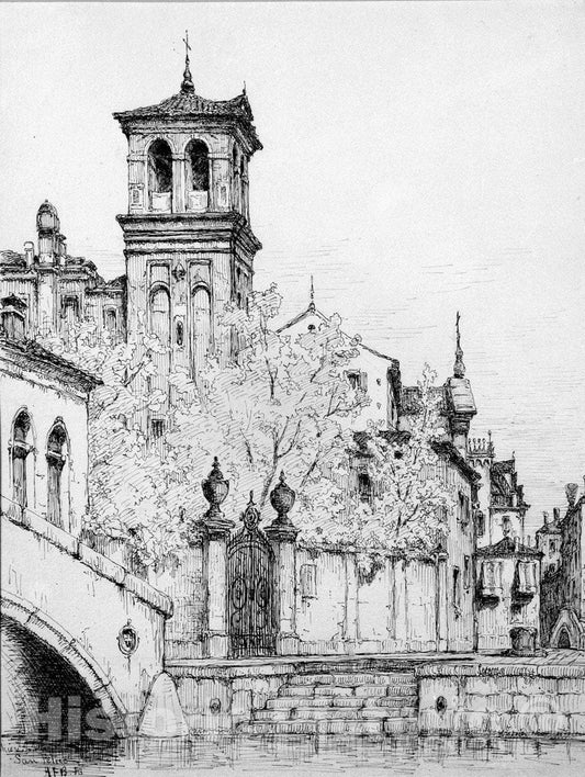 Art Print : Andrew Fisher Bunner - Chiesa e Rio San Felice : Vintage Wall Art