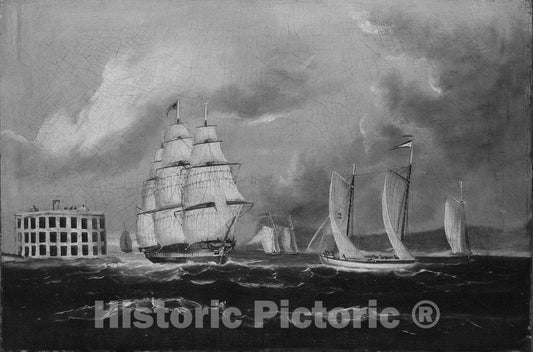 Art Print : Bay and Harbor from Near Fort Castle William : Vintage Wall Art