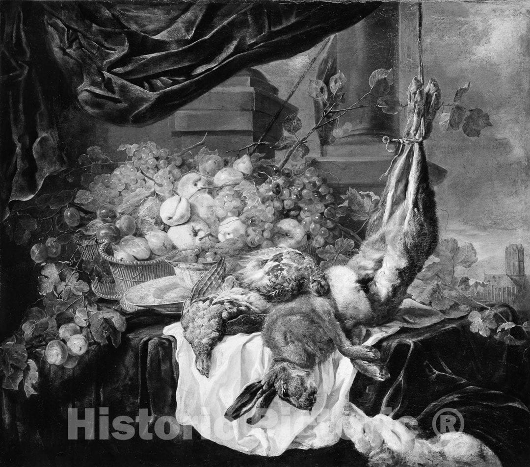 Art Print : Jan Fyt - A Hare, Partridges, and Fruit : Vintage Wall Art