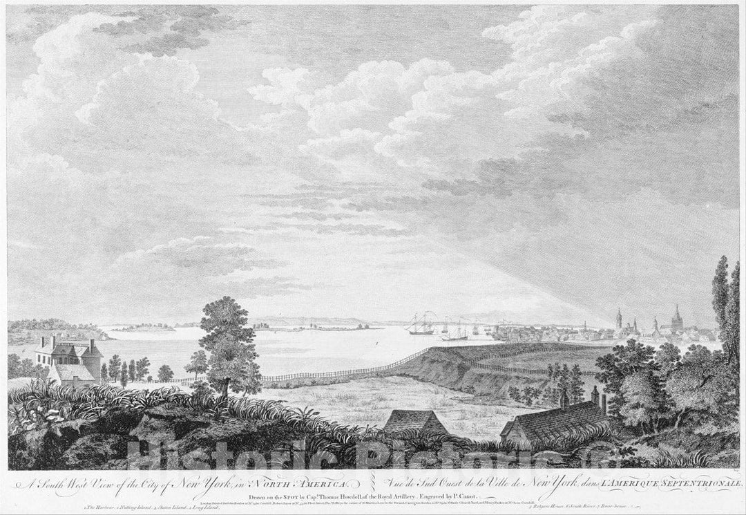 Art Print : Pierre Charles Canot - A South West View of The City of New York, in North America : Vintage Wall Art