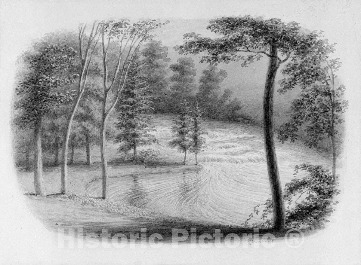 Art Print : George Harvey - A Brook (from Hosack Album) : Vintage Wall Art