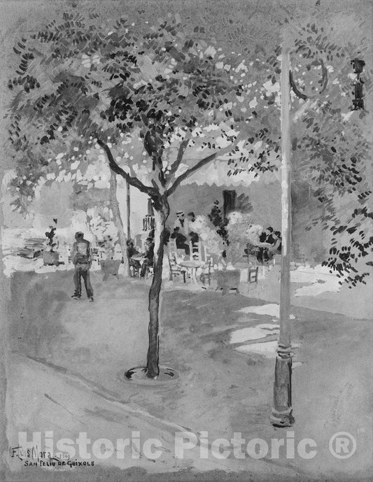 Art Print : F. Luis Mora - Street Cafe—San Felio de Quixols : Vintage Wall Art