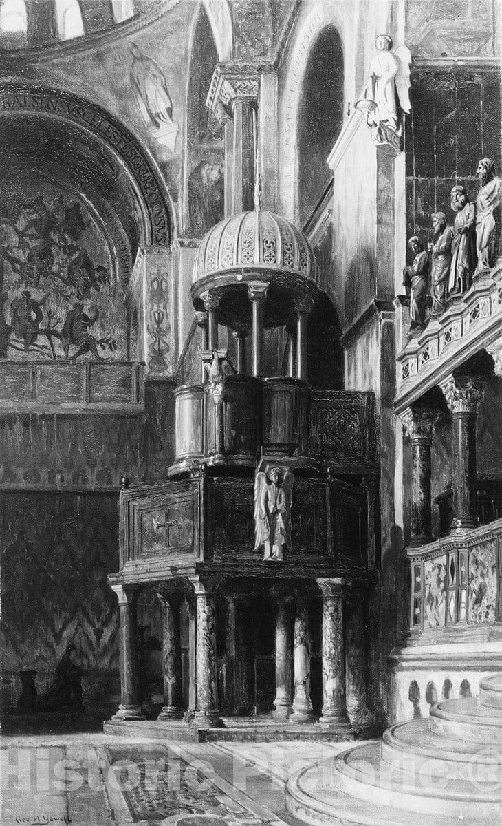 Art Print : George Henry Yewell - Pulpit in Saint Mark's, Venice : Vintage Wall Art