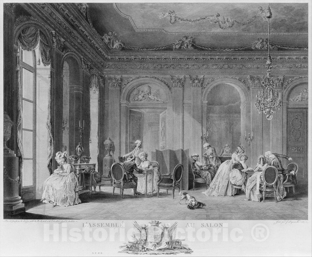 Art Print : François Nicolas Barthélemy Dequevauviller - L'Assemblee au Salon : Vintage Wall Art